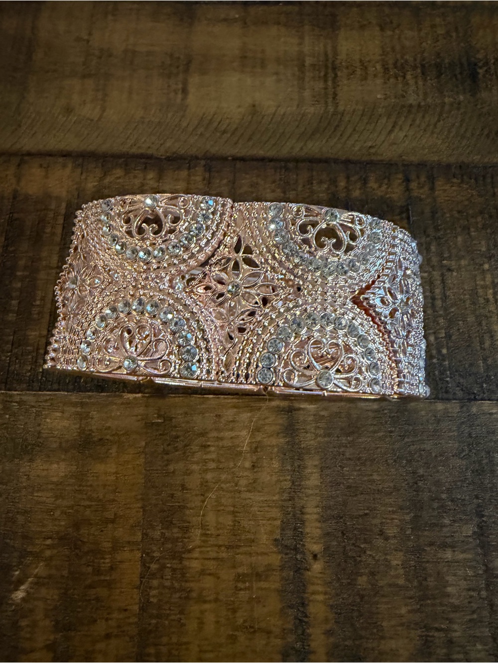 Paparazzi Embellished Rose Gold Cuff Bracelet - Women Bags Accessory